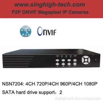 1u 2SATA 4CH 720p 960p 1080P P2p Onvif DVR NVR (NSN7204)